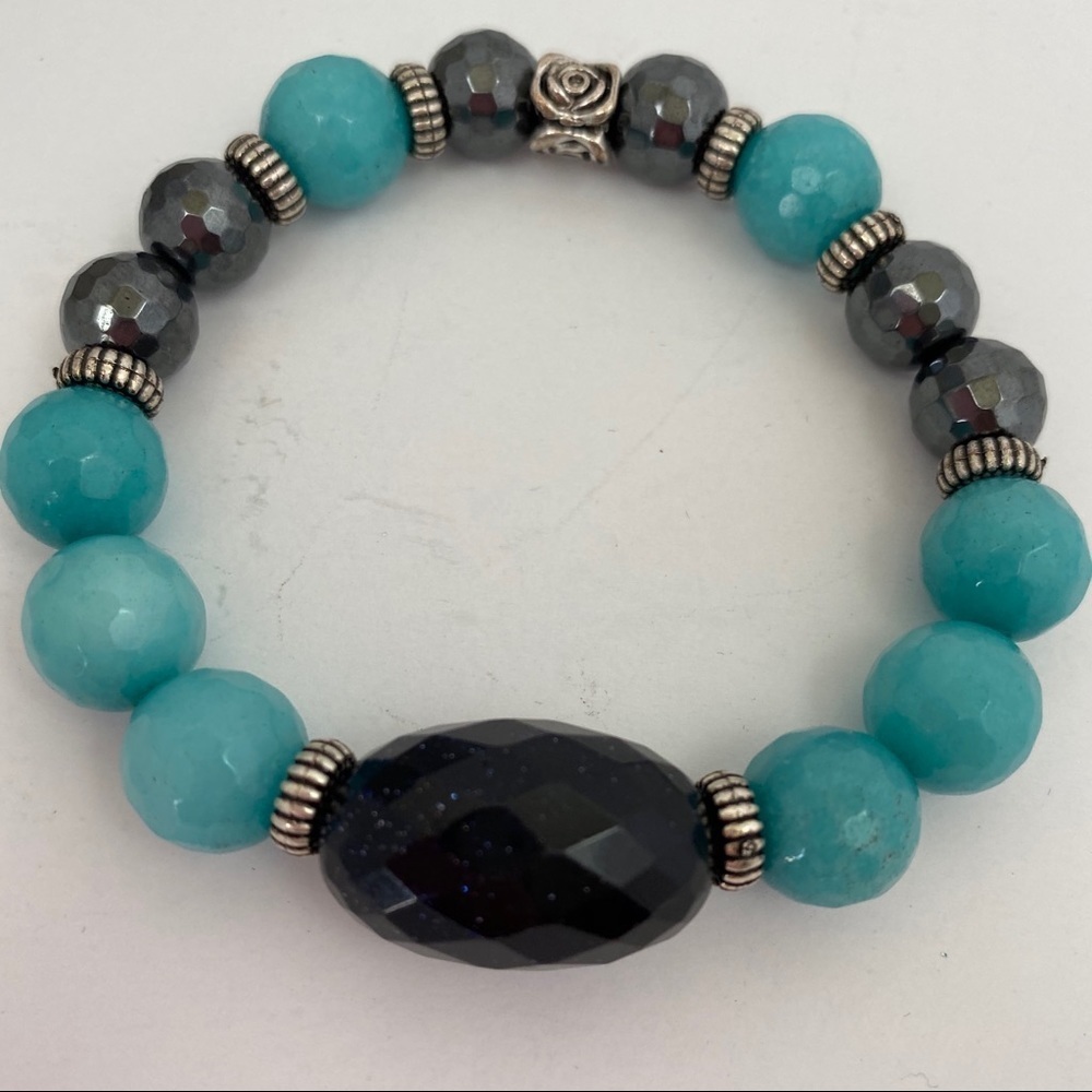 NWOT Beaded Bracelet. Blue Sand Stone. Approx 10’.